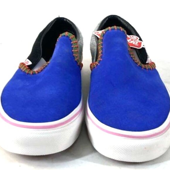 NWT Vans 'Off The Wall' Women's 8.5-Men's 7 Blue Multicolor Block Suede Loafers - Picture 2 of 6